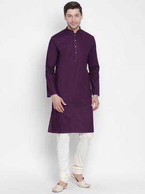 Purple Cotton Linen Blend Kurta Pyjama Set 1