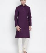 Purple Cotton Linen Blend Kurta Pyjama Set