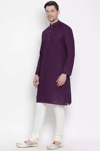 Purple Cotton Linen Blend Kurta Pyjama Set