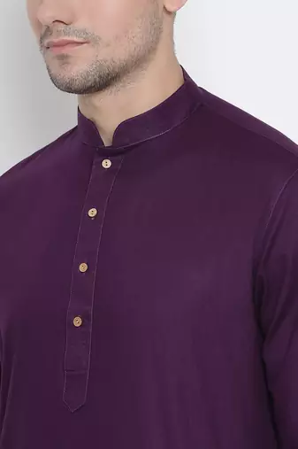Purple Cotton Linen Blend Kurta Pyjama Set