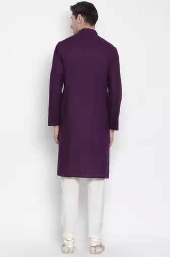 Purple Cotton Linen Blend Kurta Pyjama Set