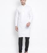 White Cotton Linen Blend Kurta Pyjama Set