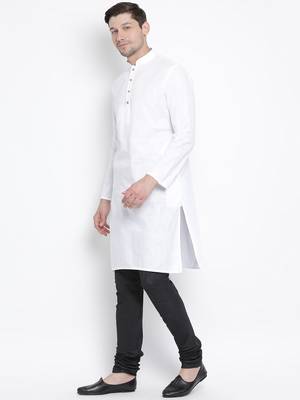 White Cotton Linen Blend Kurta Pyjama Set 2