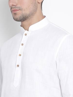 White Cotton Linen Blend Kurta Pyjama Set 3
