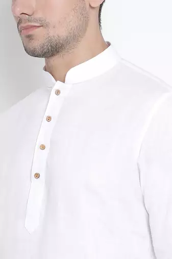 White Cotton Linen Blend Kurta Pyjama Set