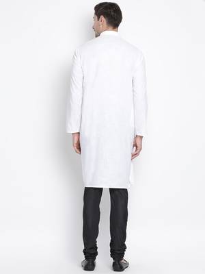 White Cotton Linen Blend Kurta Pyjama Set 4