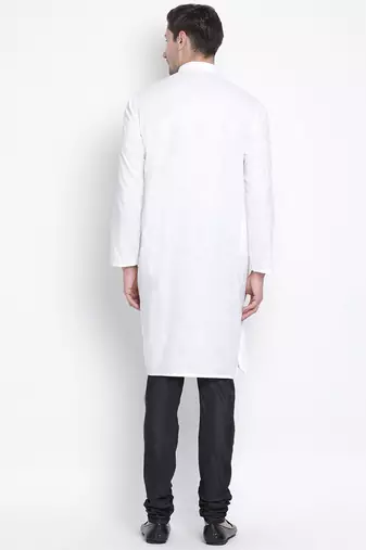 White Cotton Linen Blend Kurta Pyjama Set