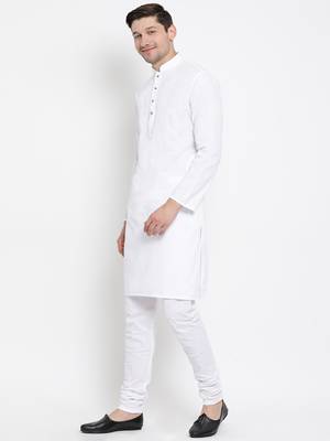 White Cotton Linen Blend Kurta Pyjama Set 2