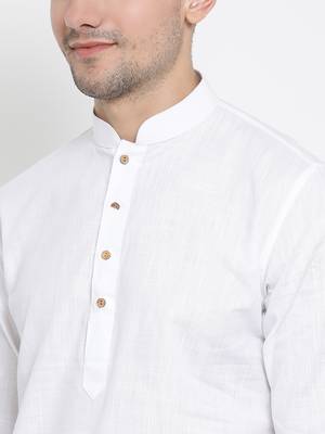 White Cotton Linen Blend Kurta Pyjama Set 3