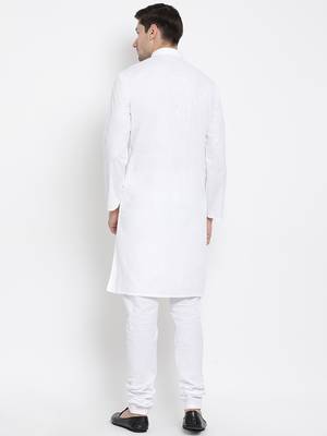 White Cotton Linen Blend Kurta Pyjama Set 4