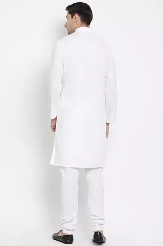 White Cotton Linen Blend Kurta Pyjama Set