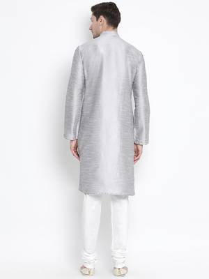 Grey Silk Blend Kurta Pyjama Set 4