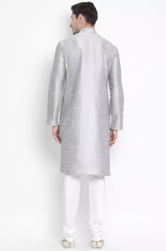 Grey Silk Blend Kurta Pyjama Set