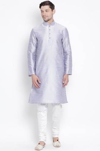 Men'S Light Blue Silk Blend Kurta Pyjama Set