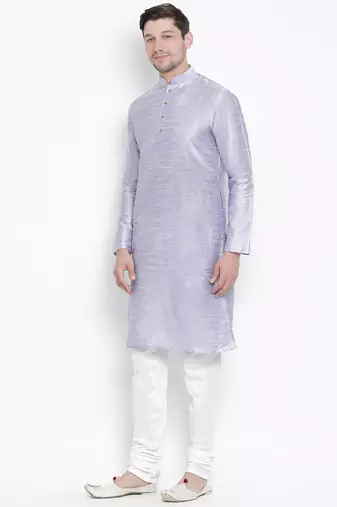 Light Blue Silk Blend Kurta Pyjama Set