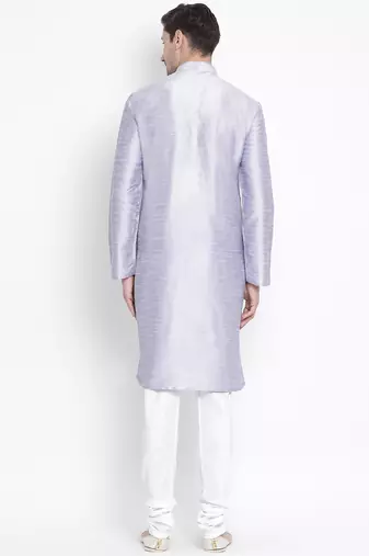 Light Blue Silk Blend Kurta Pyjama Set