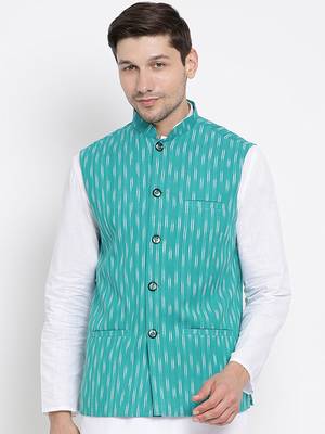Vastramay men's light blue pure cotton nehru jacket 1