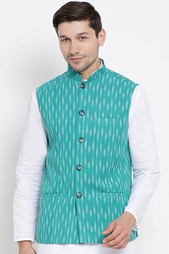 Vastramay men's light blue pure cotton nehru jacket