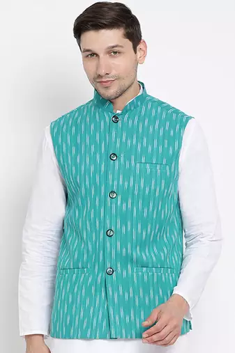 Vastramay men's light blue pure cotton nehru jacket