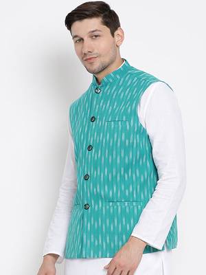 Vastramay men's light blue pure cotton nehru jacket 2