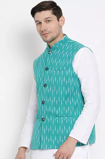 Vastramay men's light blue pure cotton nehru jacket