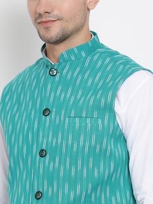 Vastramay men's light blue pure cotton nehru jacket 3