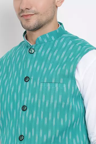 Vastramay men's light blue pure cotton nehru jacket