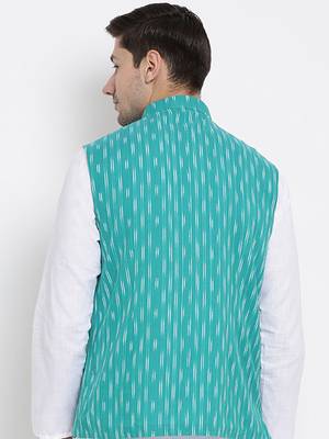 Vastramay men's light blue pure cotton nehru jacket 4
