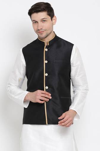 Vastramay men's black silk blend nehru jacket