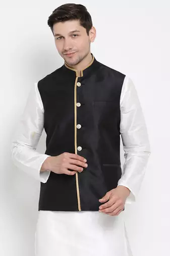 Vastramay men's black silk blend nehru jacket