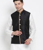 Vastramay men's black silk blend nehru jacket