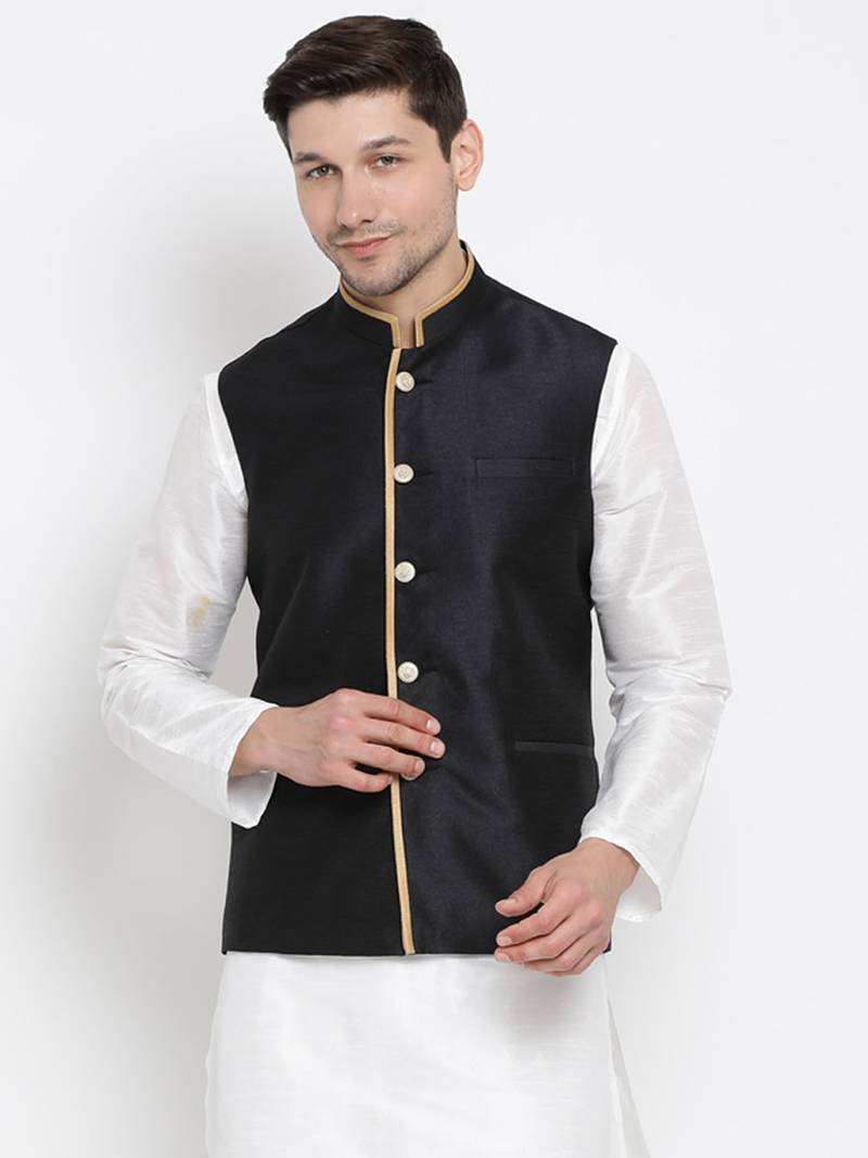 Vastramay men's black silk blend nehru jacket