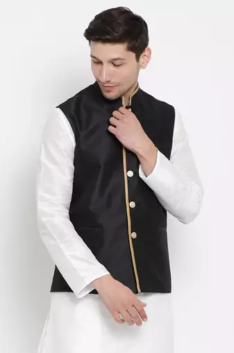 Vastramay men's black silk blend nehru jacket
