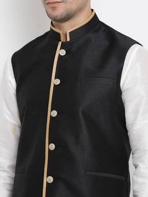 Vastramay men's black silk blend nehru jacket 3