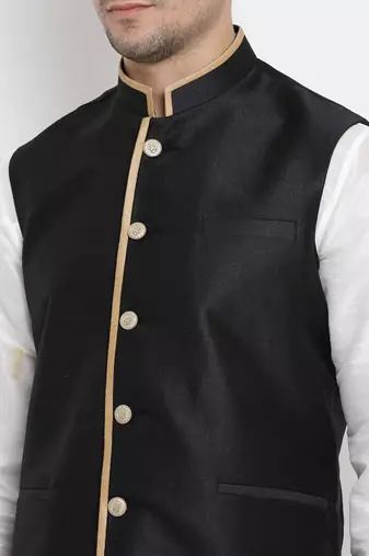 Vastramay men's black silk blend nehru jacket