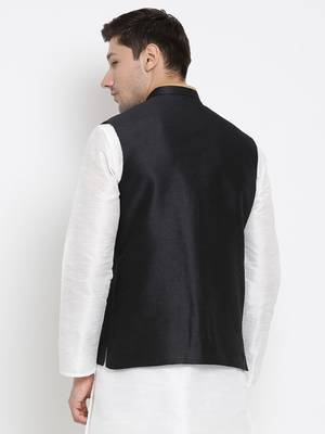 Vastramay men's black silk blend nehru jacket 4