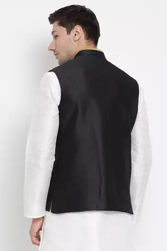 Vastramay men's black silk blend nehru jacket