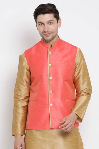 Men'S Pink Silk Blend Nehru Jacket