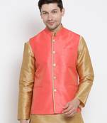 Men'S Pink Silk Blend Nehru Jacket