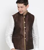 Vastramay men's brown silk blend nehru jacket