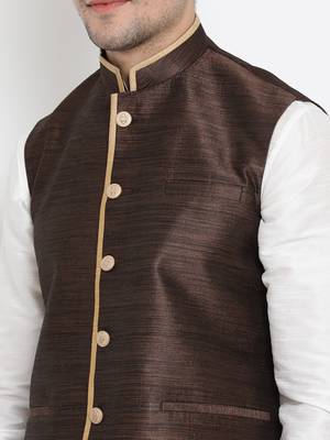 Vastramay men's brown silk blend nehru jacket 3