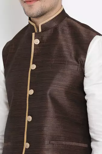 Vastramay men's brown silk blend nehru jacket