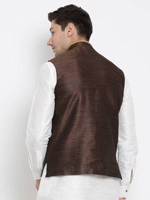 Vastramay men's brown silk blend nehru jacket 4