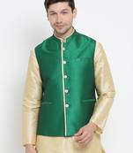 Vastramay men's green silk blend nehru jacket