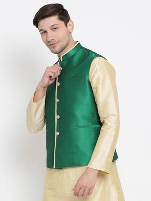 Vastramay men's green silk blend nehru jacket 2