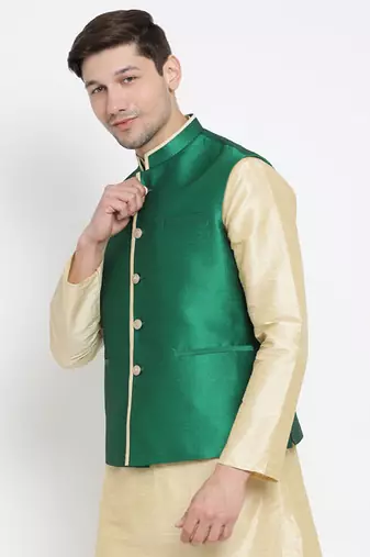 Vastramay men's green silk blend nehru jacket