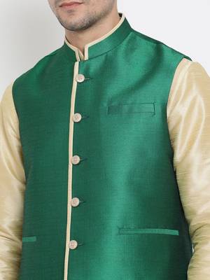 Vastramay men's green silk blend nehru jacket 3
