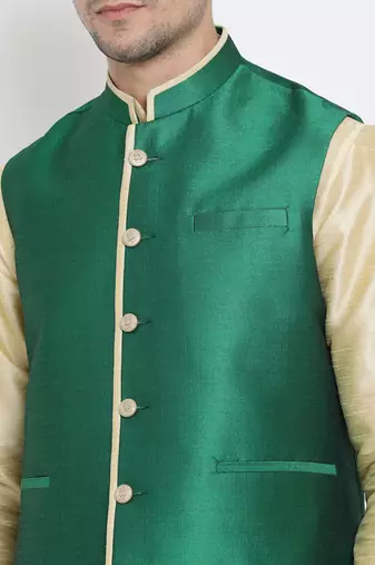 Vastramay men's green silk blend nehru jacket