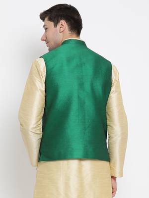 Vastramay men's green silk blend nehru jacket 4