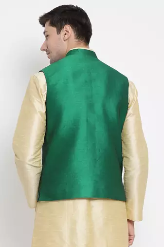 Vastramay men's green silk blend nehru jacket